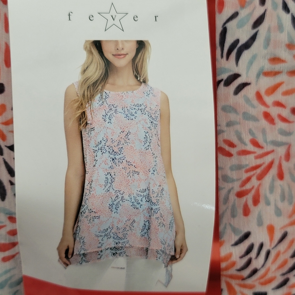 NWT Fever Womens Pink & Blue Double Layer Sleeveless Blouse Multi Splash - Med. - Picture 7 of 10